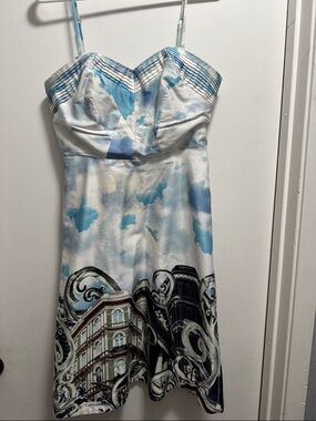 Strapless Blue & White Printed Sundress